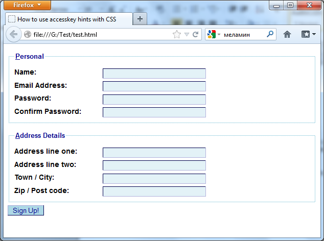 Using of accesskey hints with CSS