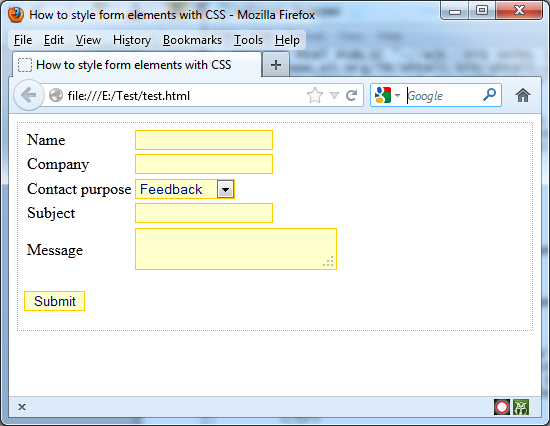 Styling the Web form elements with CSS