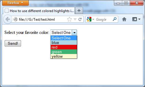 Using of different colored highlights in a select menu with CSS