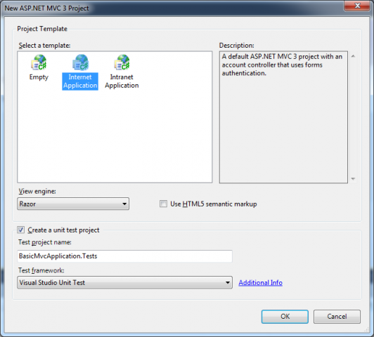 ASP.NET MVC 3 Internet applicationp project template