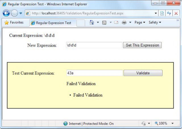 RegularExpressionValidator control example