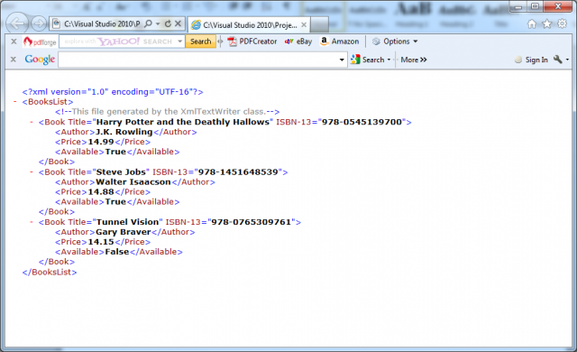 Opening of BooksList.xml in Internet Explorer in VB.NET