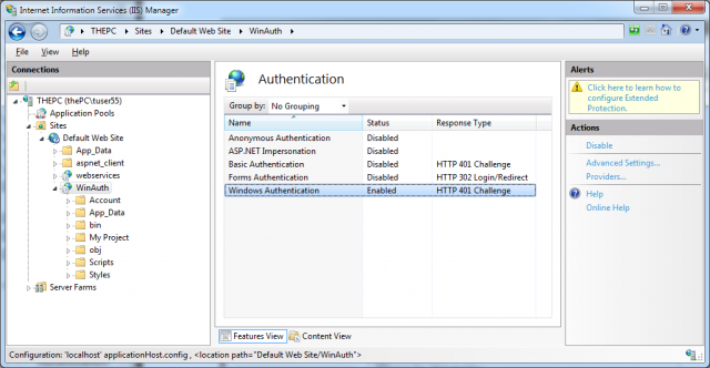 Authentication configuration feature of IIS 7.x