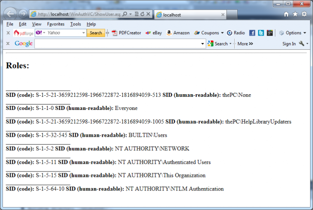 Showing of the groups of the currently logged on Windows user account in VB.NET