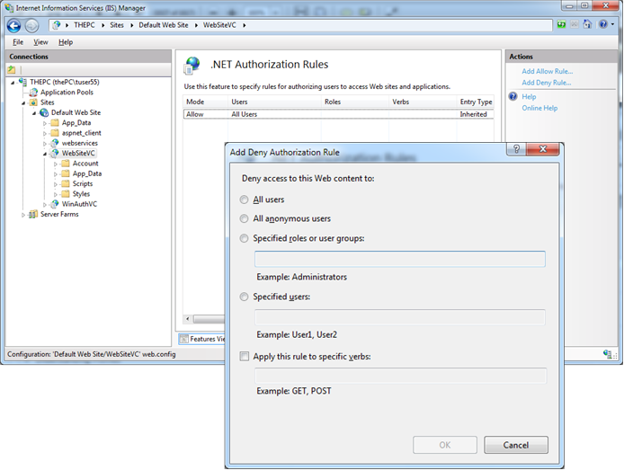 Configuring authorization rules in IIS 7.x