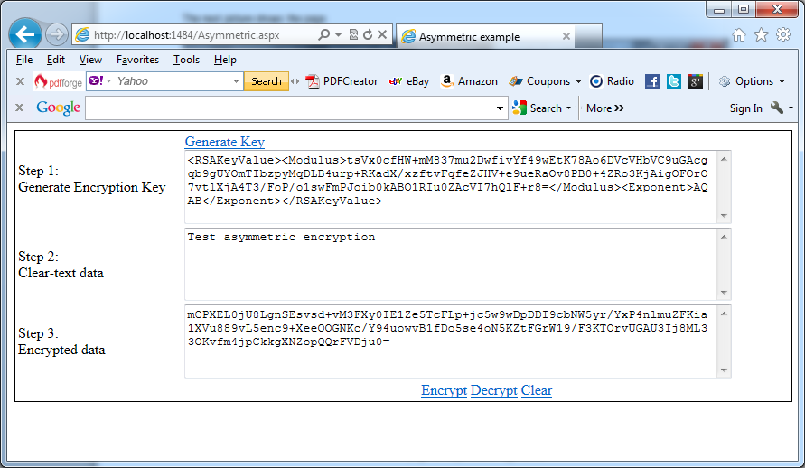 The web page for asymmetric algorithms in VB.NET