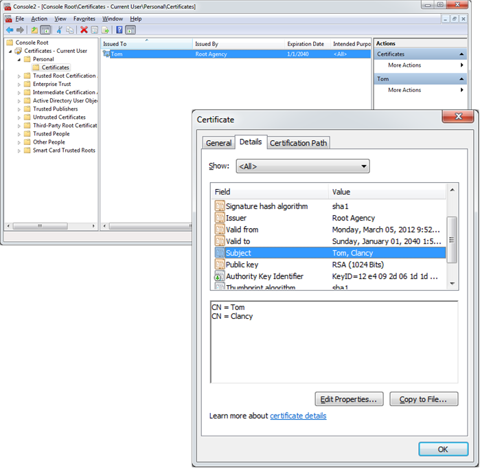 The Windows Certificates snap-in