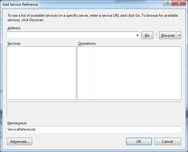 Add Service Refence dialog box