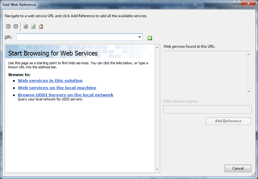 The Add Web Reference dialog box