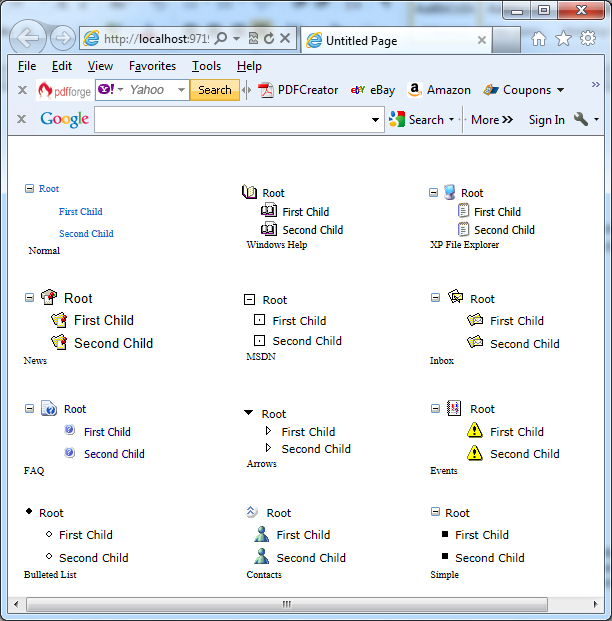 TreeView controls with different settings for the TreeView.ImageSet property