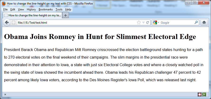 Changing of the line-height on my text with CSS