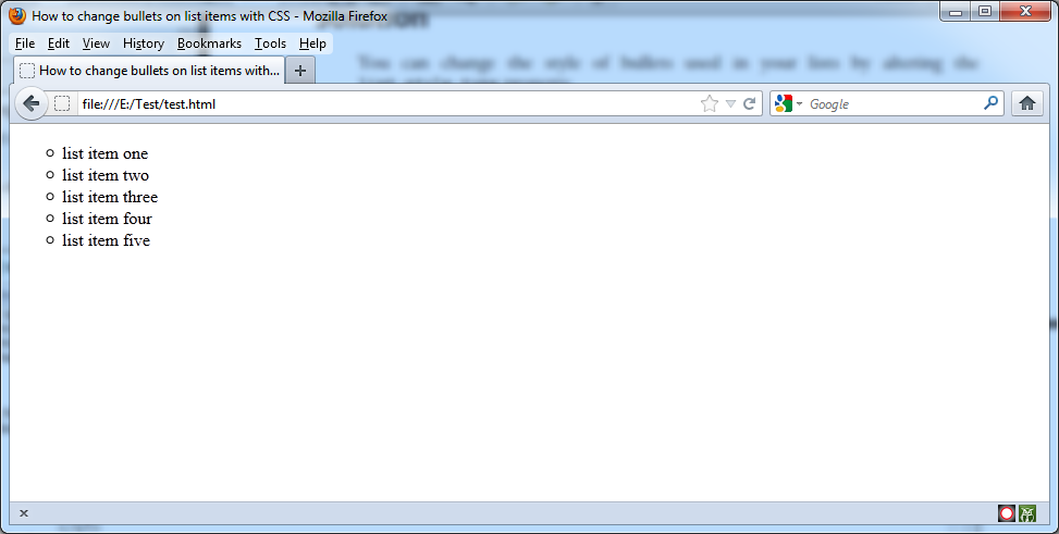 Changing of bullets on list items with CSS