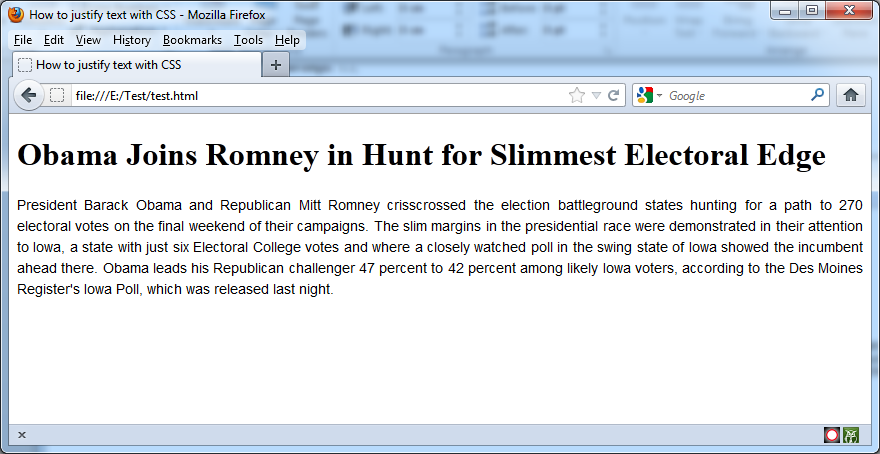 Justifying of text with CSS