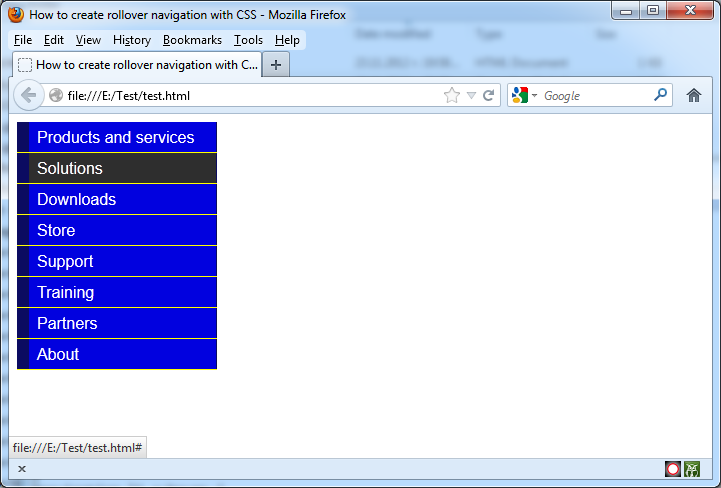 Creation of rollover navigation with CSS