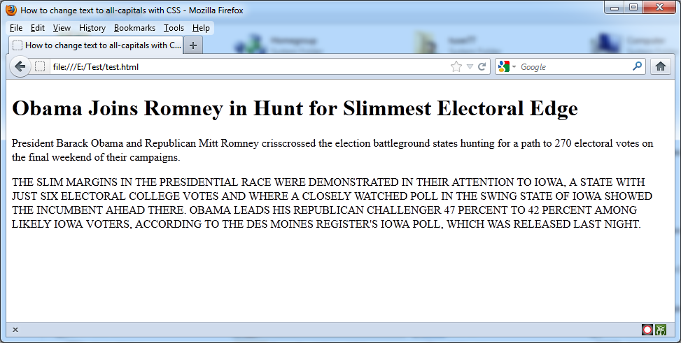 Changing of text to all-capitals with CSS