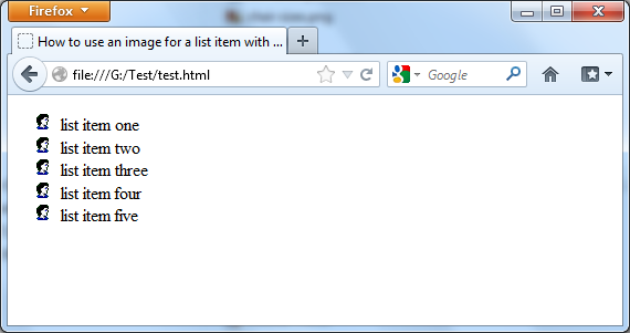 Using of an image for a list items with CSS